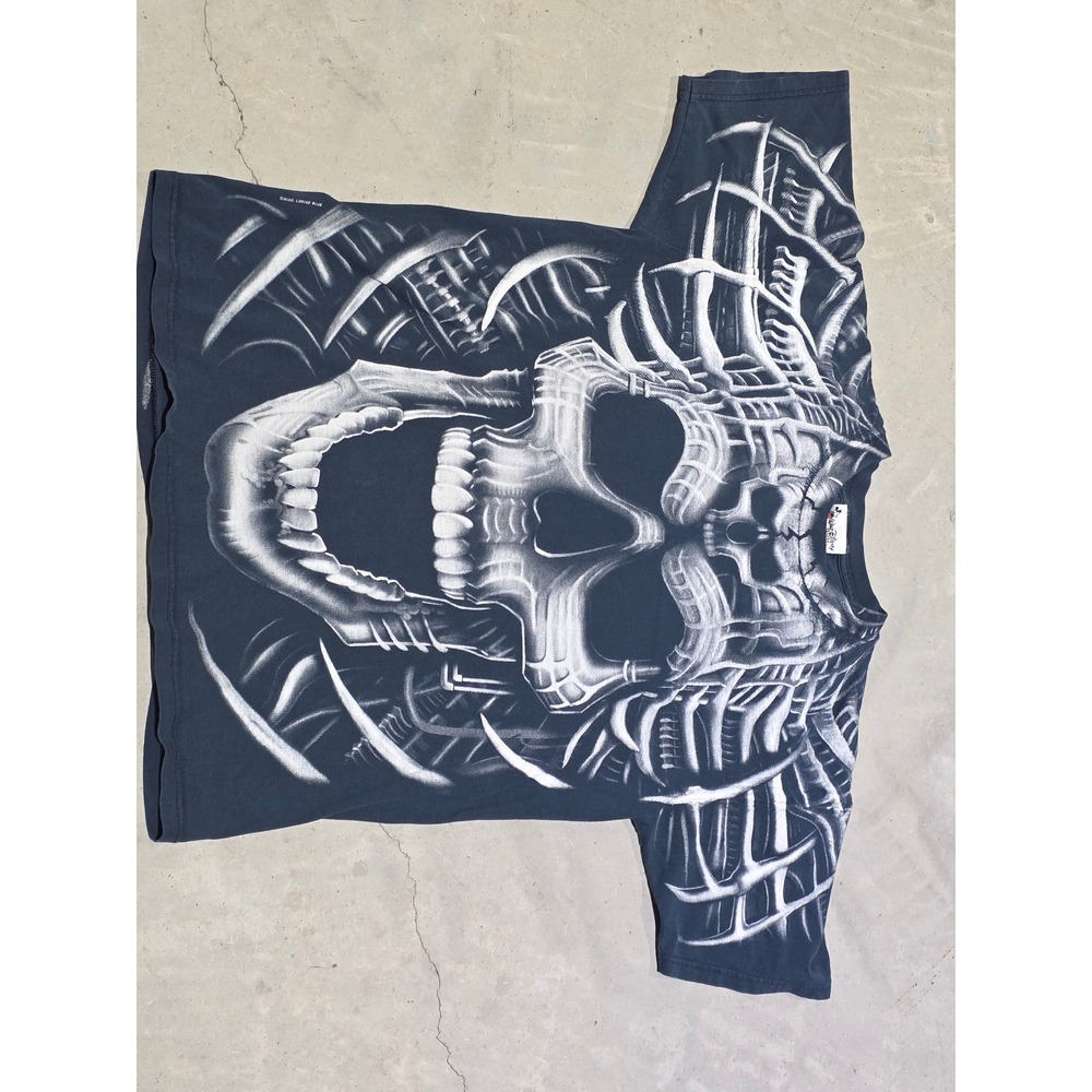 Vintage 2000 Liquid Blue Walt Disney World Skull All Over Print T-Shirt Mens L